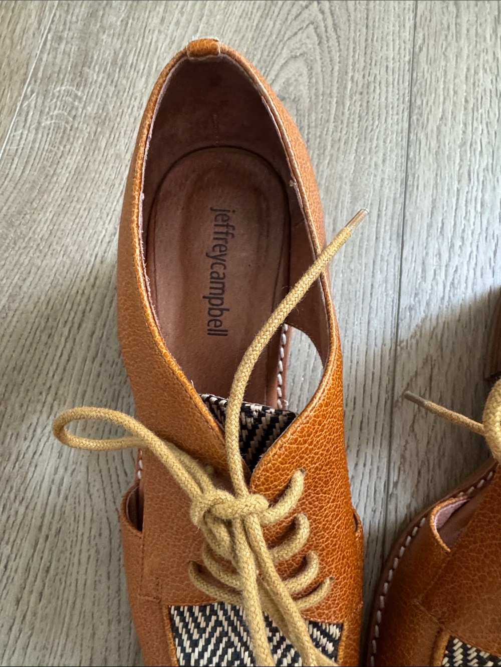 Jeffrey Campbell Tan Leather Oxfords with Black-and-White Woven Vamp - Picture 2 of 6